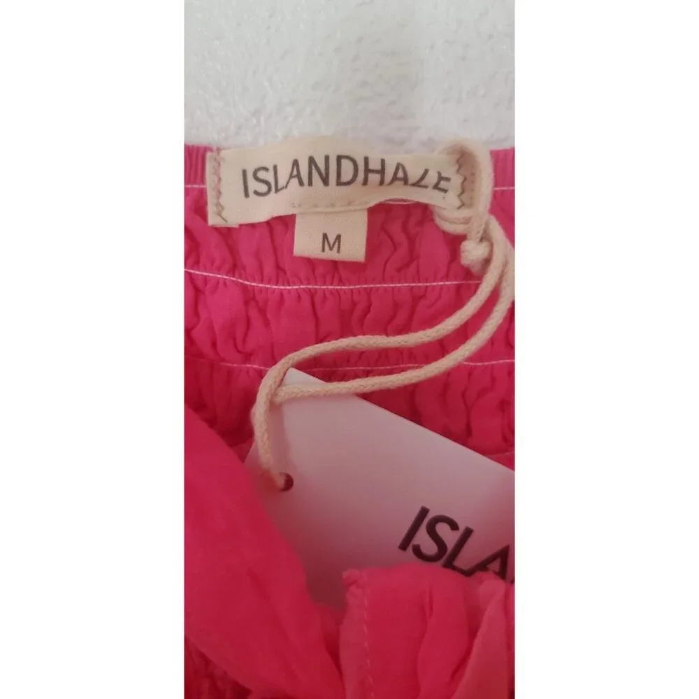 Islandhaze Pink Ruffled Elastic Back Front Keyhole Tie Size M Babydoll Top - Picture 2 of 8